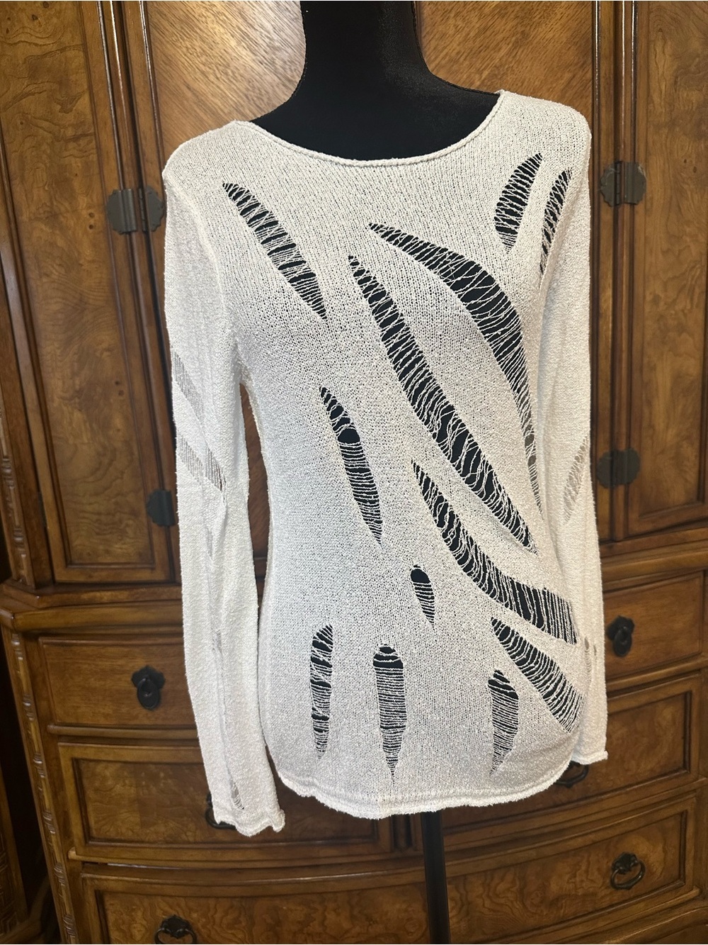 ASOS Design Distressed Off Shoulder Sweater Ivory Grunge Festival Size 8 - Picture 14 of 15